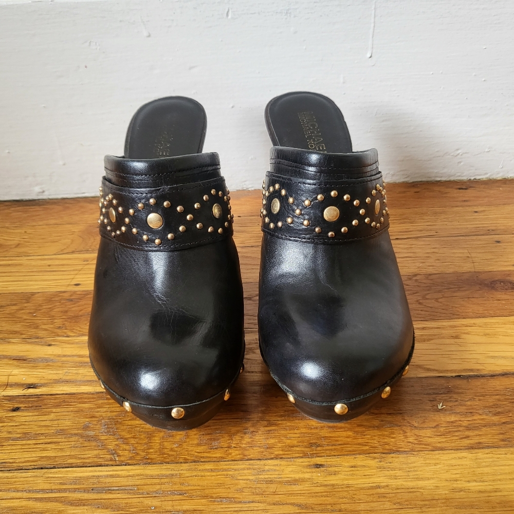 Michael Kors Horton gold studded black leather mule clogs size 8 - Picture 2 of 8